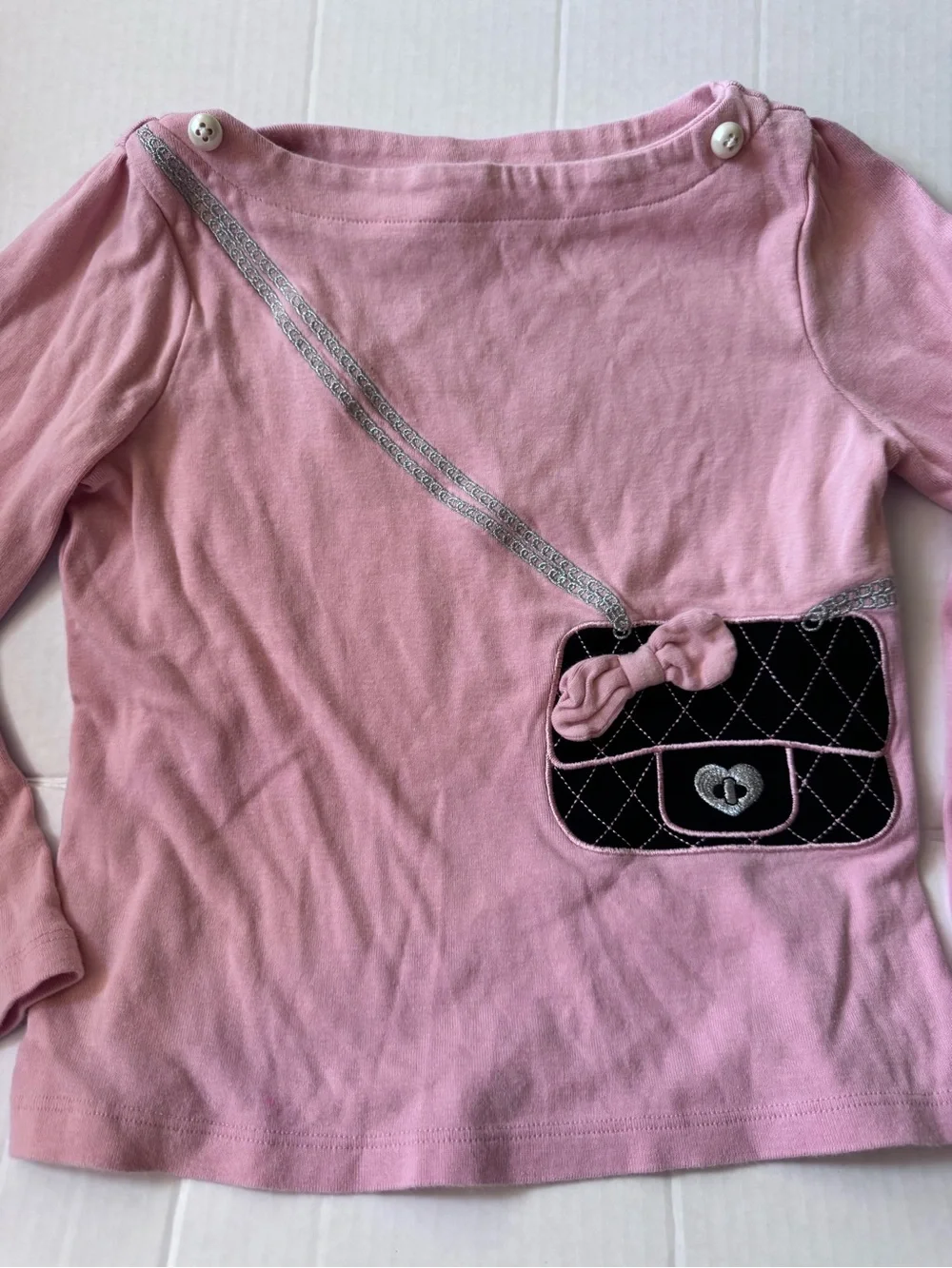 Gymboree Pink Long Sleeve Top with Purse Appliqué